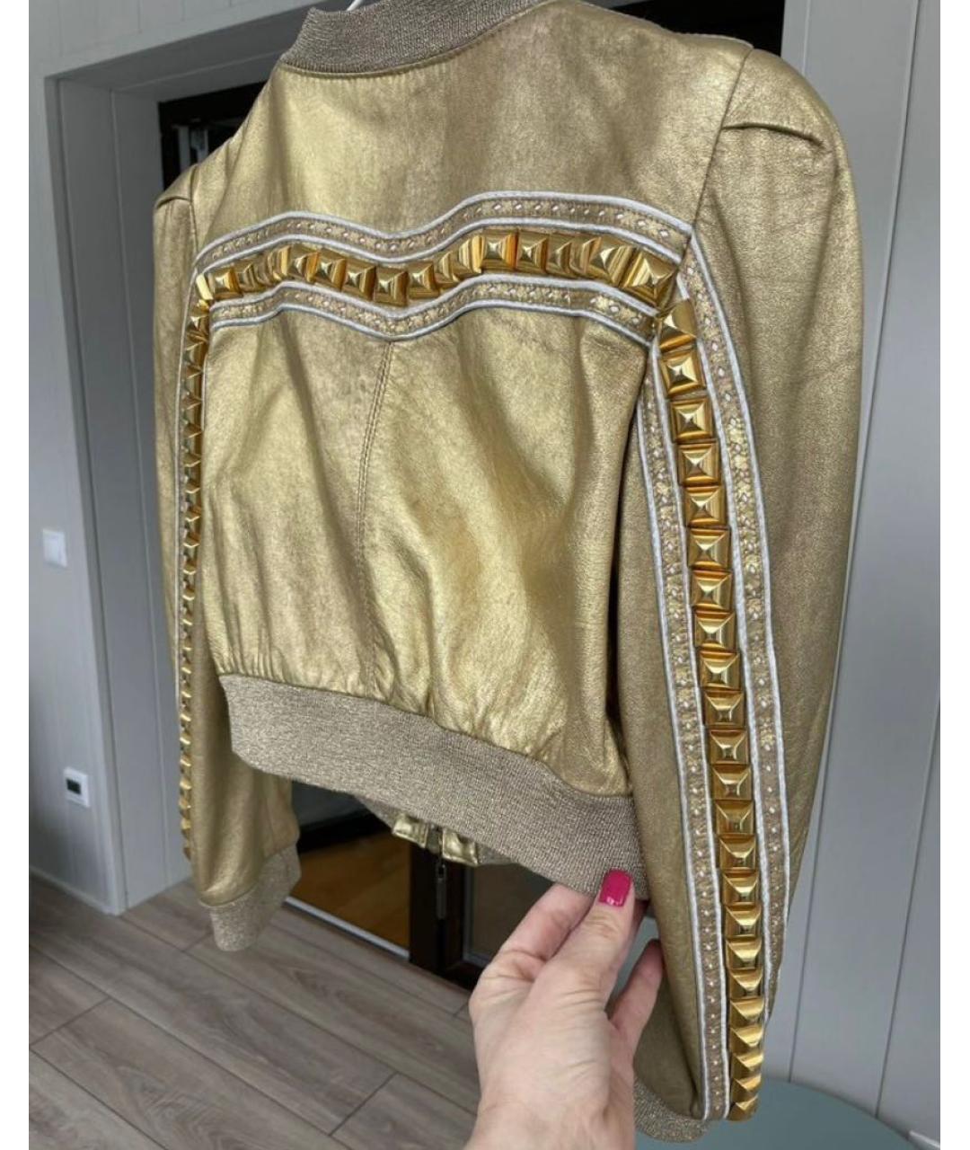 JUST CAVALLI Золотая кожаная куртка, фото 2