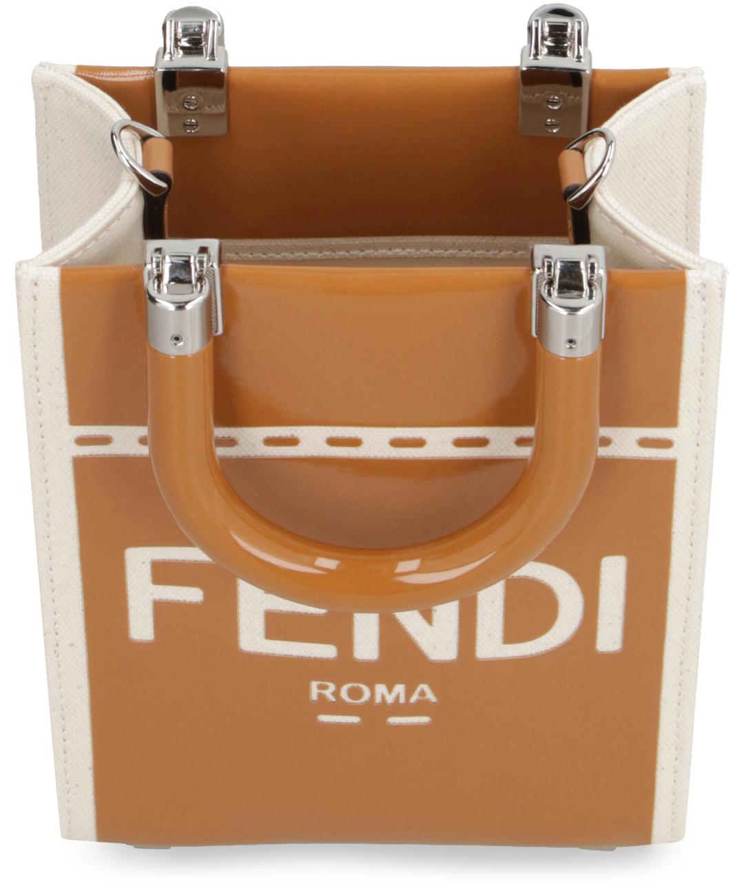 FENDI Бежевая хлопковая сумка с короткими ручками, фото 5