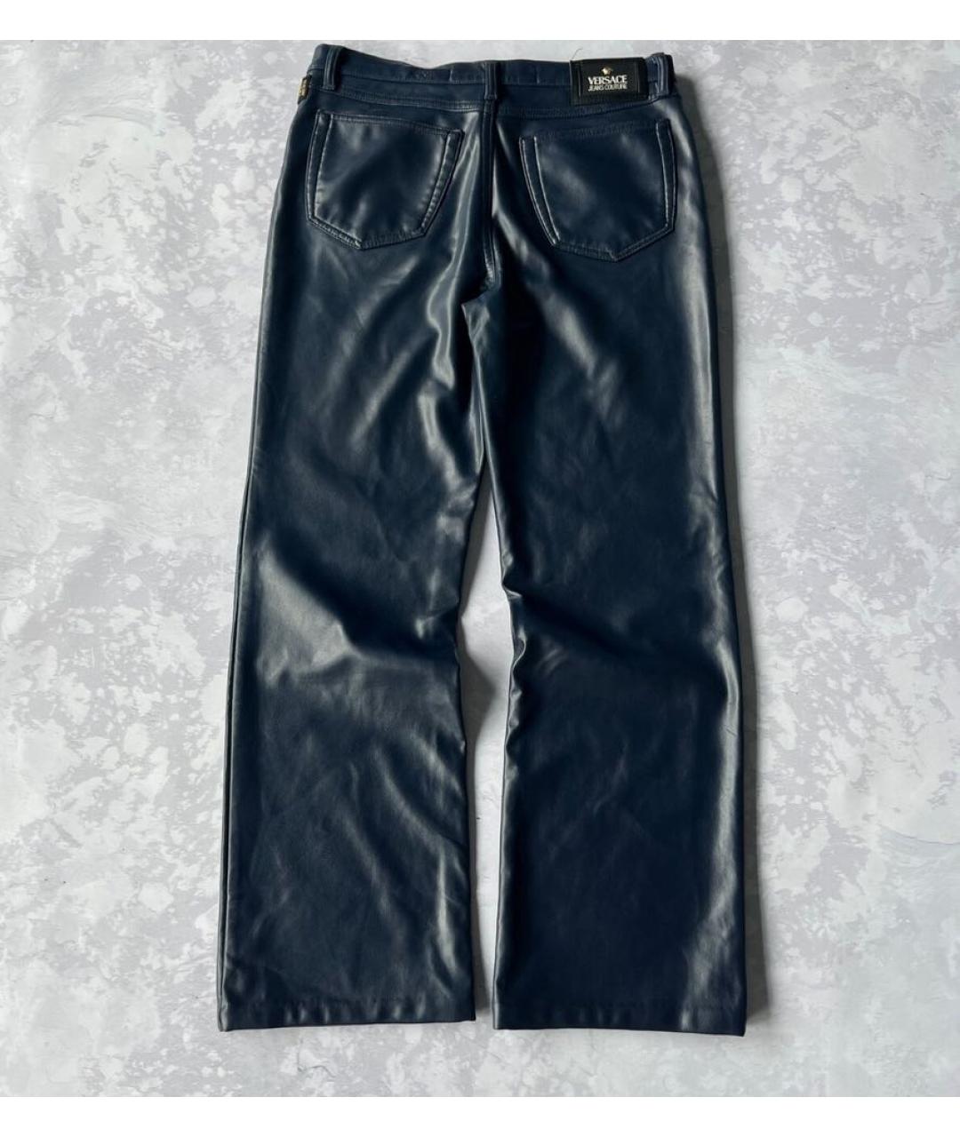 VERSACE JEANS COUTURE Темно-синие синтетические прямые брюки, фото 2