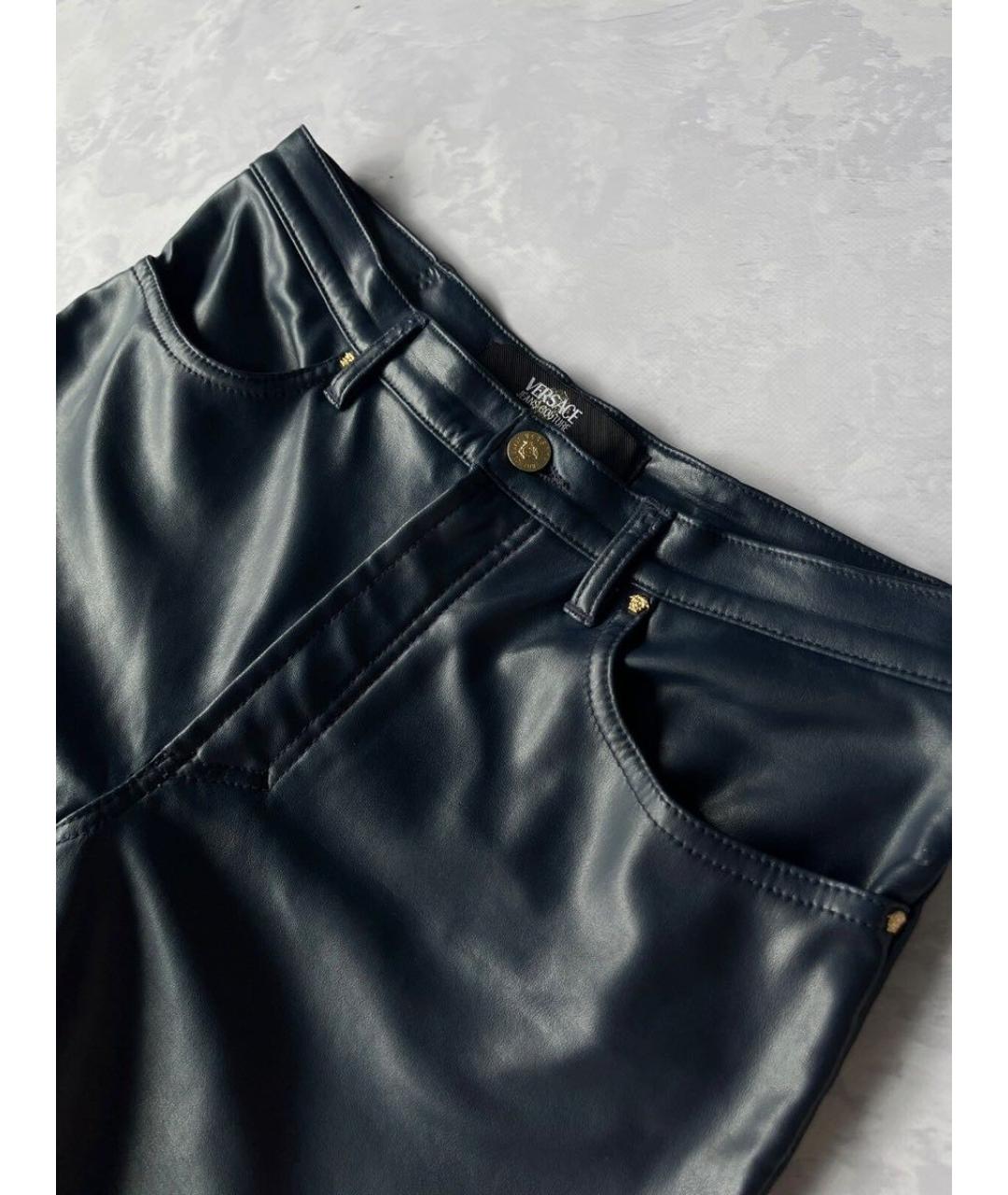 VERSACE JEANS COUTURE Темно-синие синтетические прямые брюки, фото 3