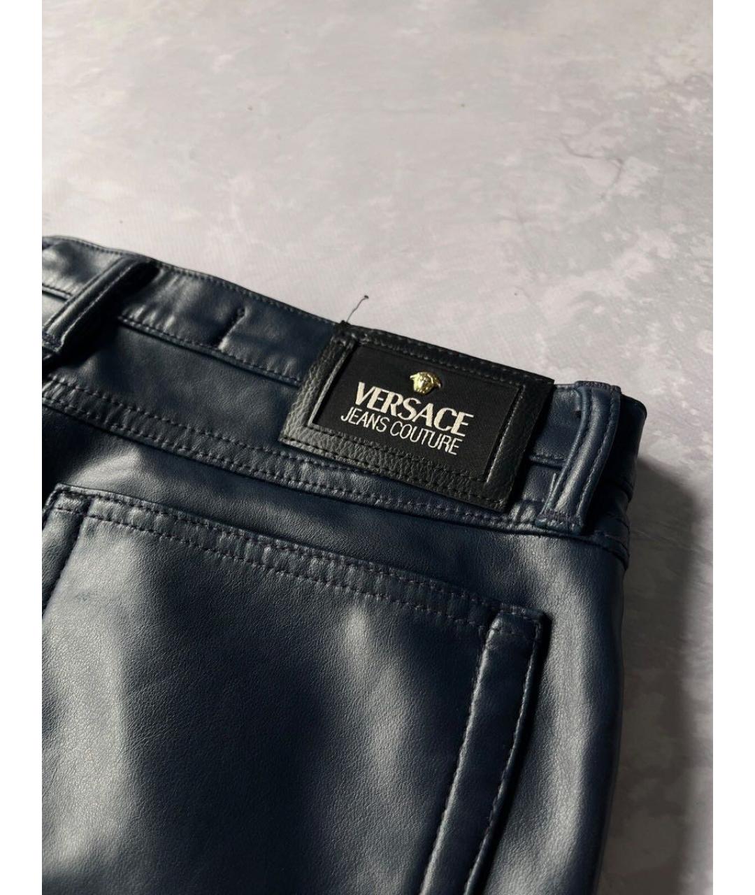 VERSACE JEANS COUTURE Темно-синие синтетические повседневные брюки, фото 4