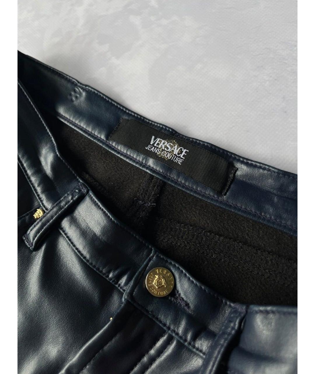 VERSACE JEANS COUTURE Темно-синие синтетические повседневные брюки, фото 7