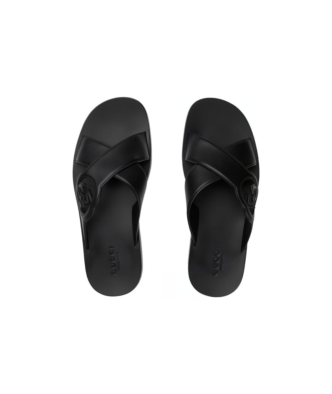 GUCCI Черные кожаные шлепанцы, фото 3
