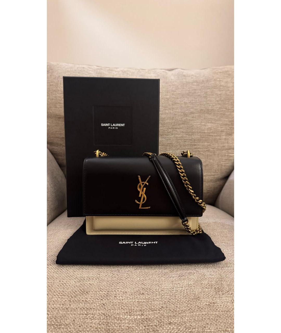 SAINT LAURENT Черная кожаная сумка через плечо, фото 2