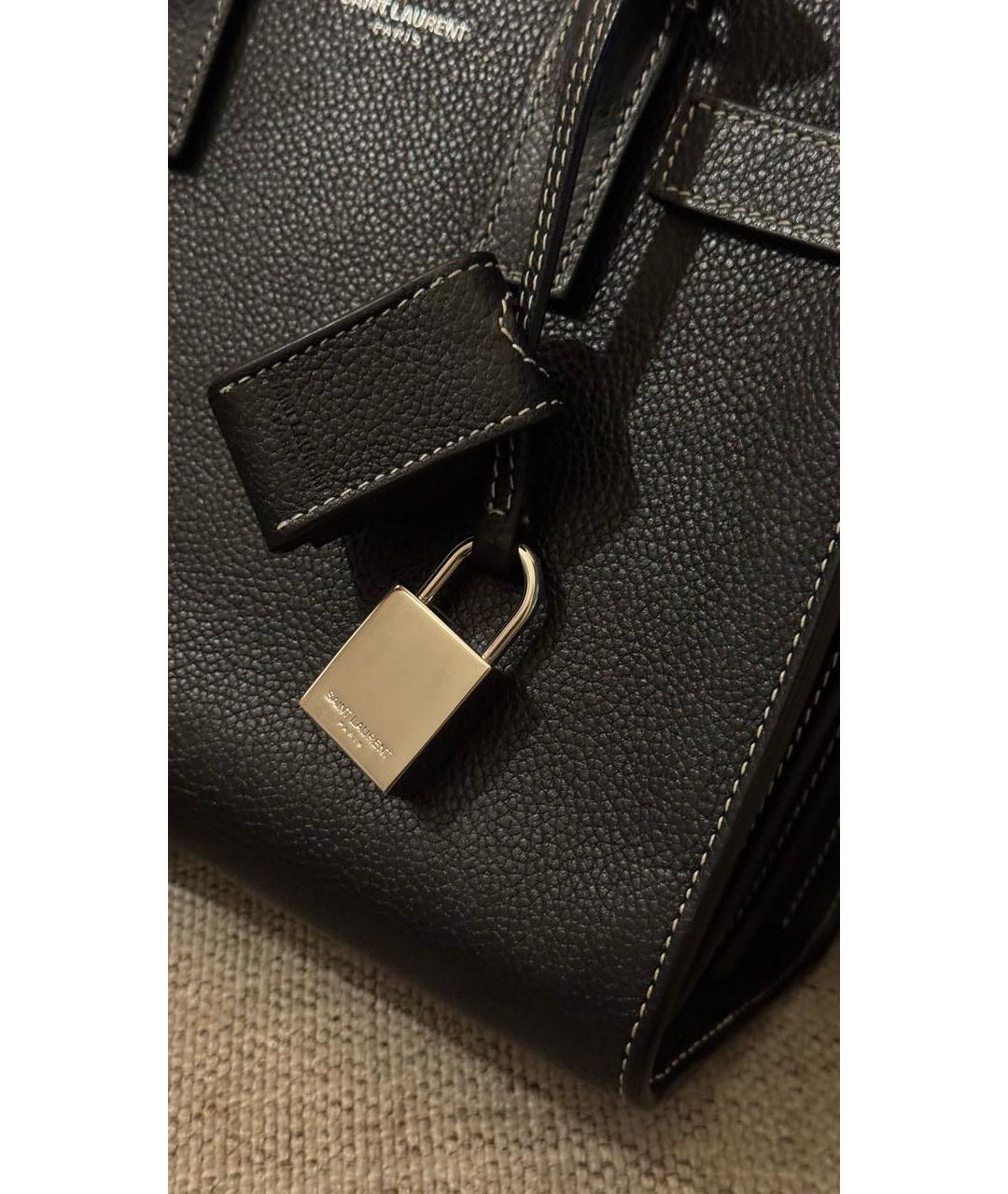 SAINT LAURENT Черная кожаная сумка с короткими ручками, фото 5