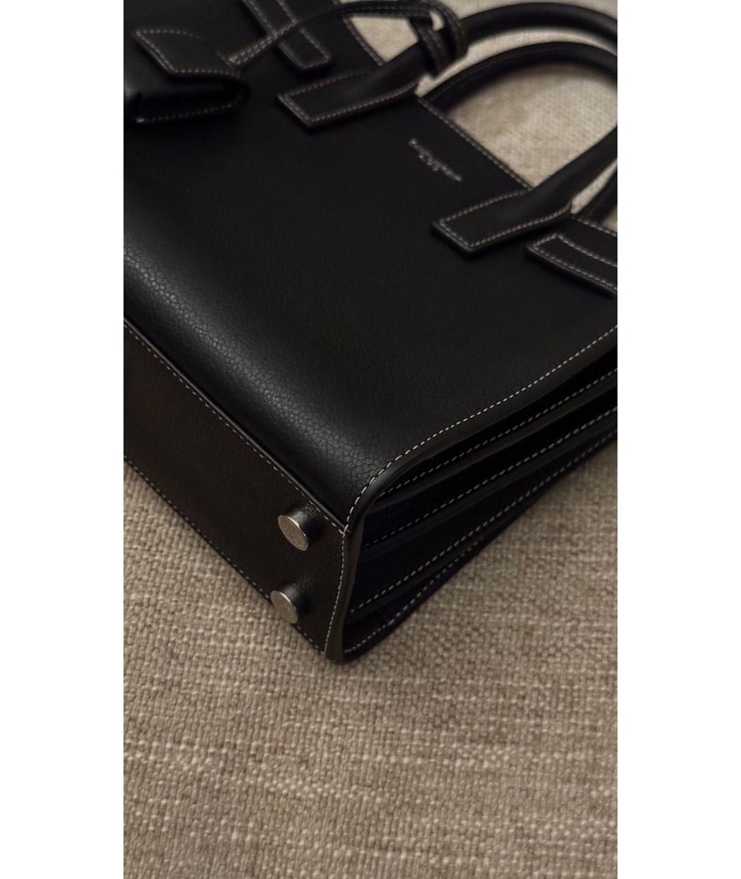 SAINT LAURENT Черная кожаная сумка с короткими ручками, фото 4