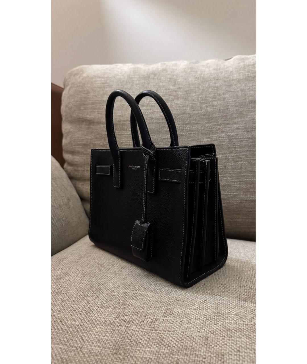 SAINT LAURENT Черная кожаная сумка с короткими ручками, фото 2