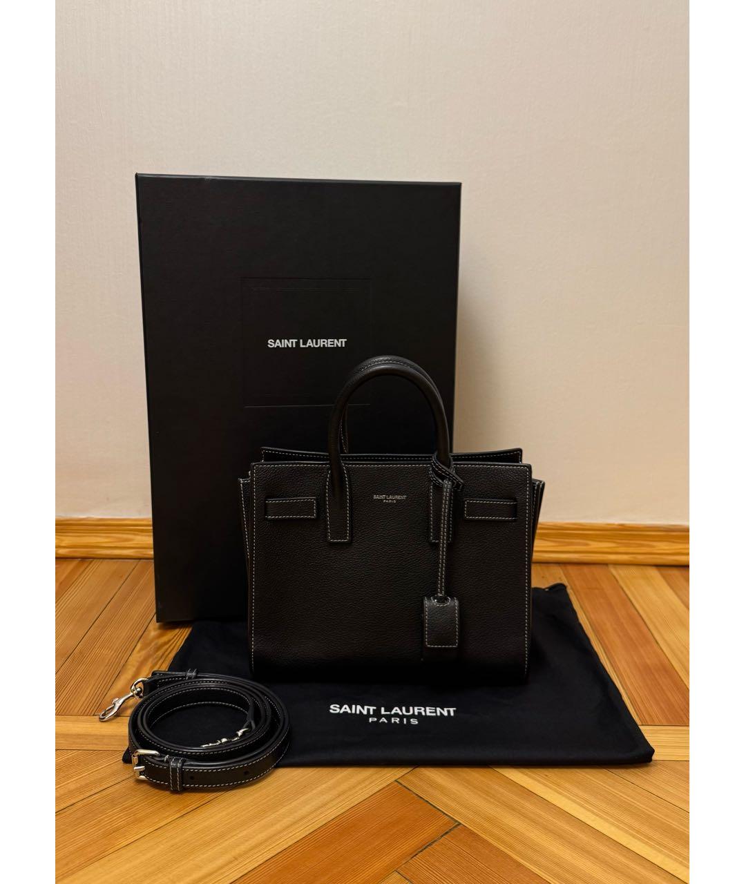 SAINT LAURENT Черная кожаная сумка с короткими ручками, фото 6