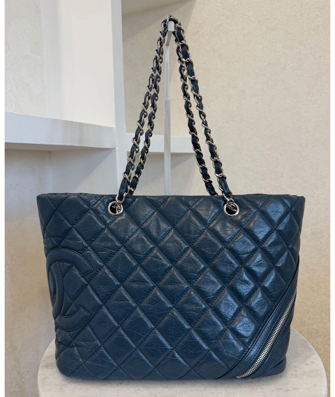 CHANEL Темно-синяя кожаная сумка тоут, фото 2