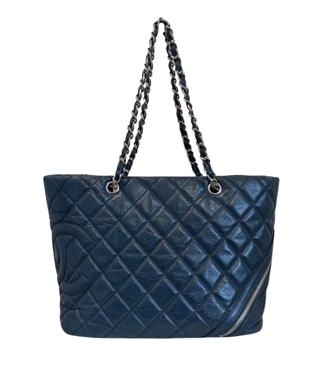 CHANEL Темно-синяя кожаная сумка тоут, фото 1