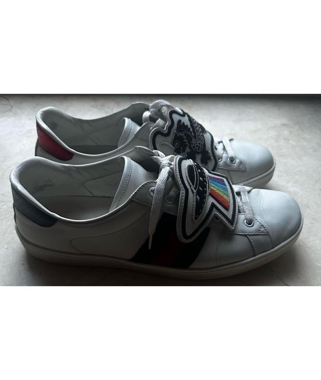 GUCCI Белые кожаные низкие кроссовки / кеды, фото 6