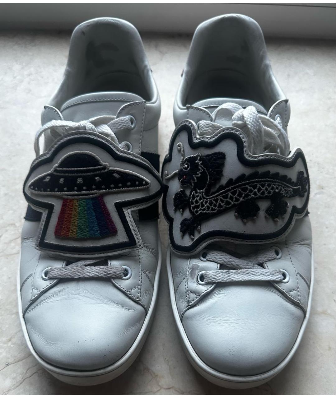 GUCCI Белые кожаные низкие кроссовки / кеды, фото 2