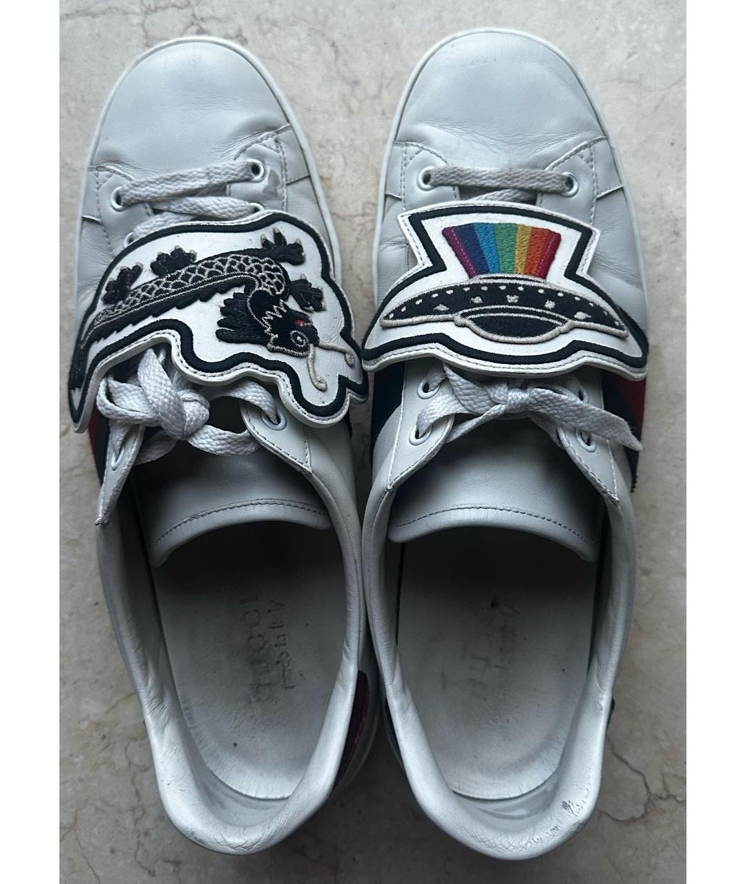 GUCCI Белые кожаные низкие кроссовки / кеды, фото 3