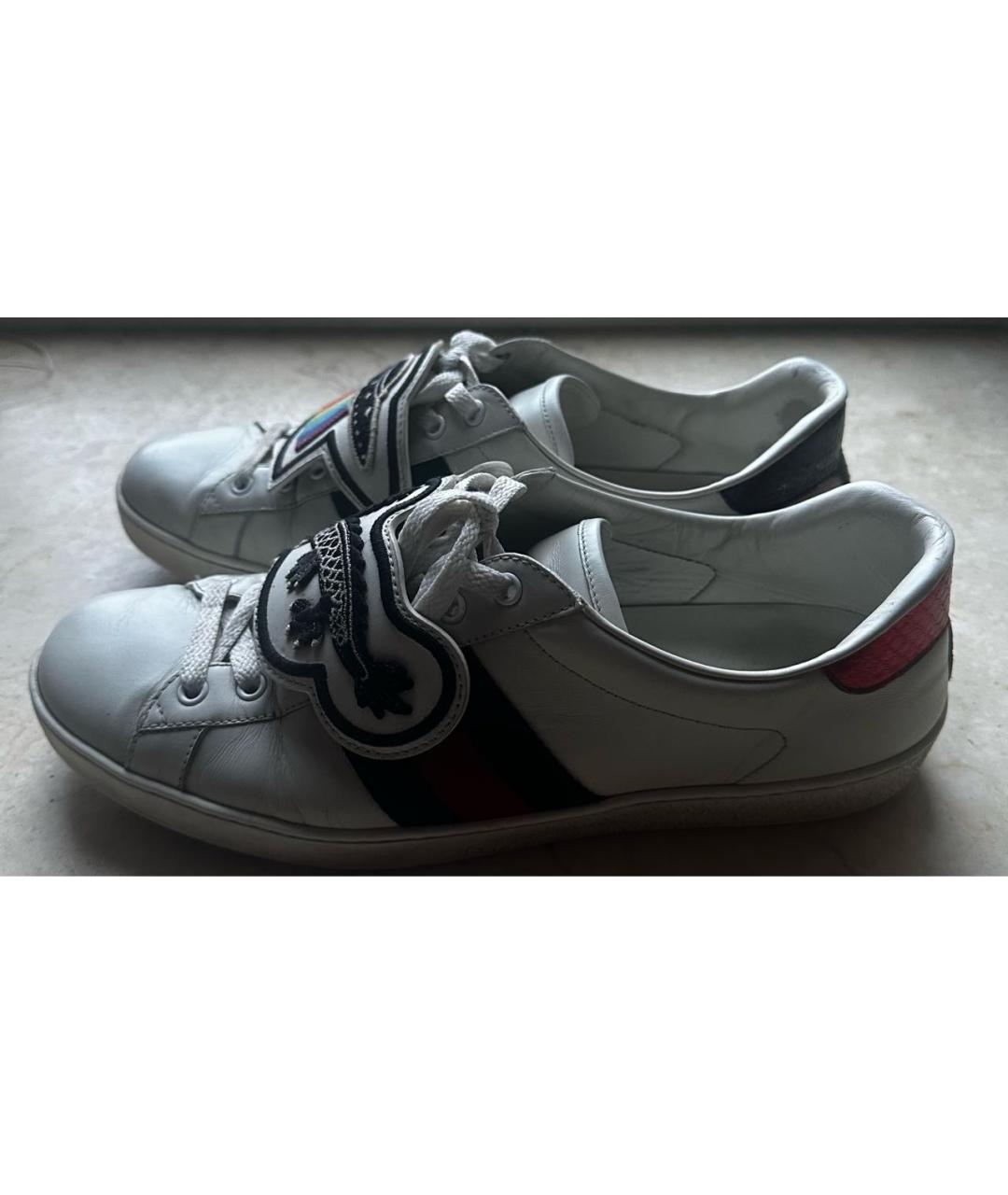 GUCCI Белые кожаные низкие кроссовки / кеды, фото 5