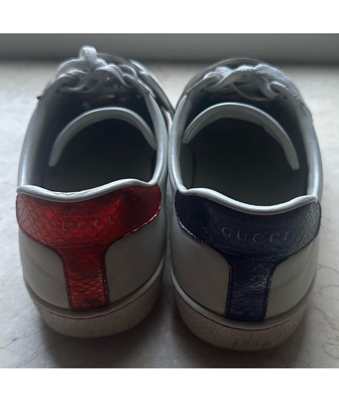 GUCCI Белые кожаные низкие кроссовки / кеды, фото 4