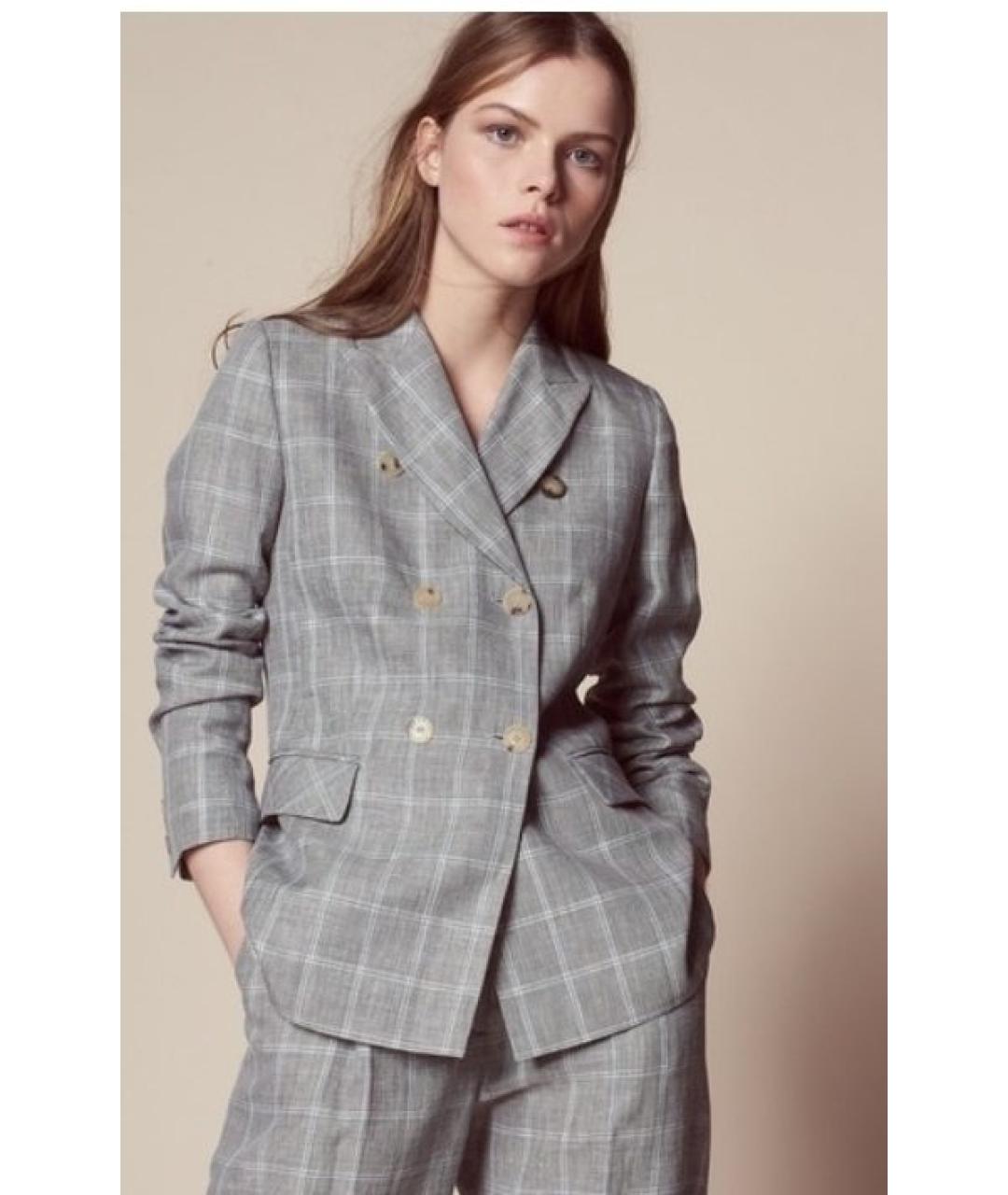 SANDRO Серый льняной жакет/пиджак, фото 9