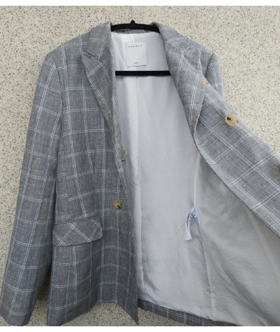 SANDRO Серый льняной жакет/пиджак, фото 6