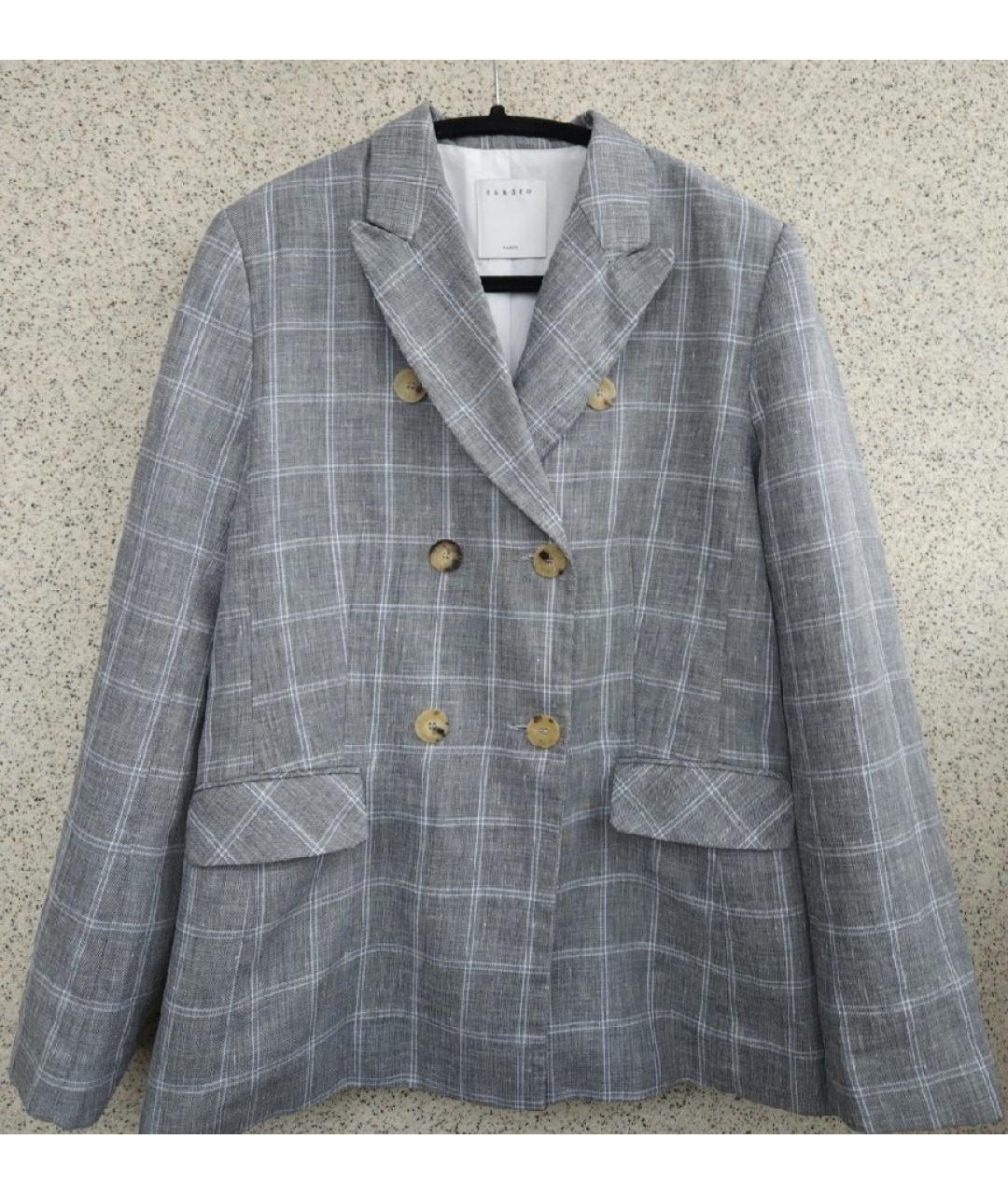 SANDRO Серый льняной жакет/пиджак, фото 2