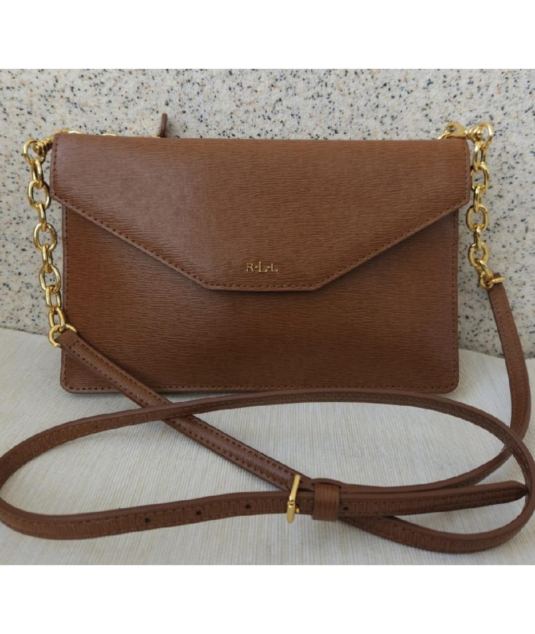 RALPH LAUREN Коричневая кожаная сумка через плечо, фото 9