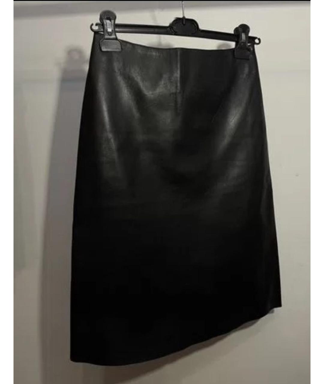 PRADA Черная кожаная юбка миди, фото 3