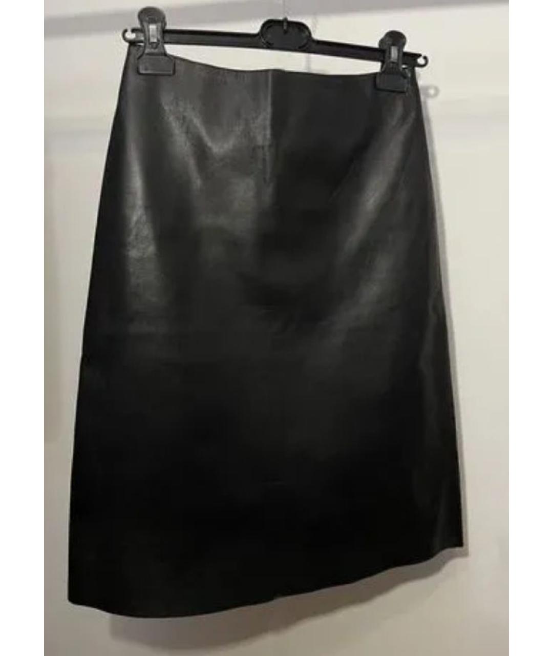 PRADA Черная кожаная юбка миди, фото 2