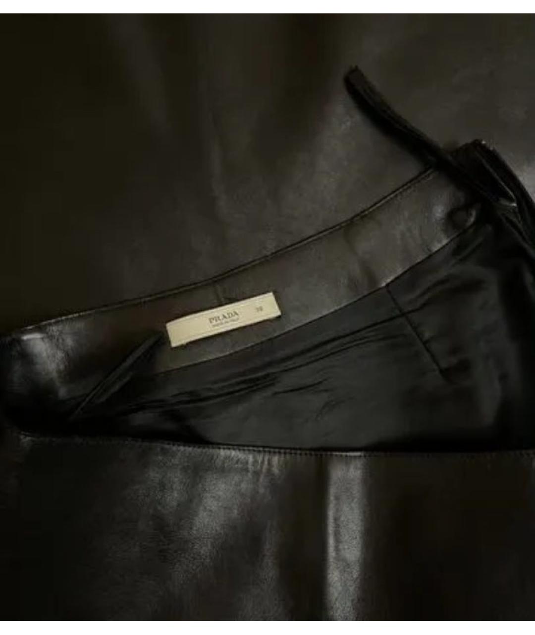 PRADA Черная кожаная юбка миди, фото 4