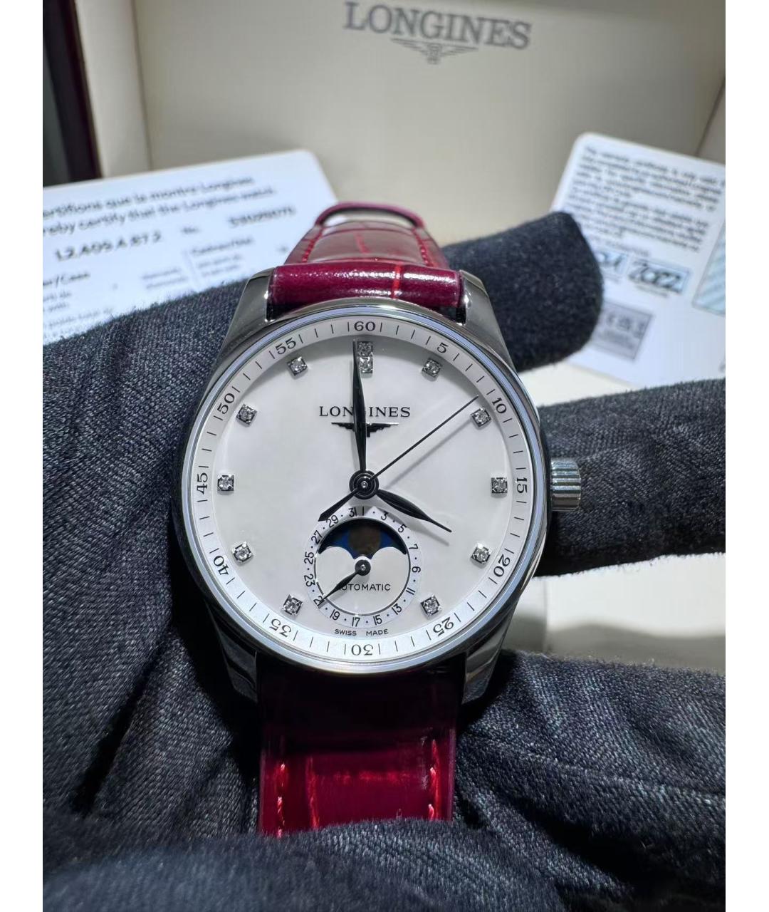 LONGINES Красные часы, фото 5