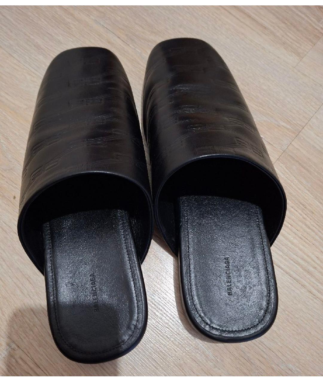 BALENCIAGA Черные кожаные шлепанцы, фото 3