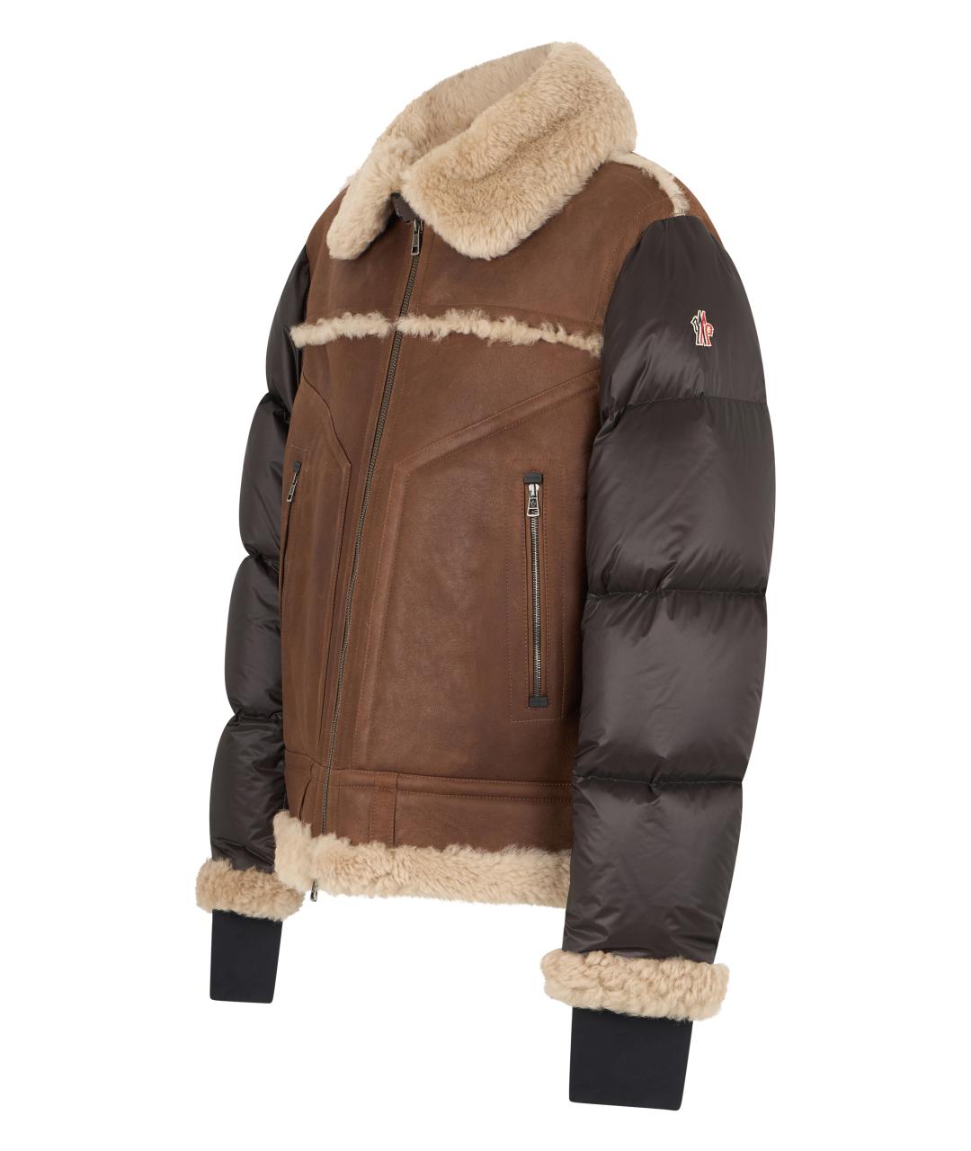 MONCLER GRENOBLE Коричневый кожаный пуховик, фото 3