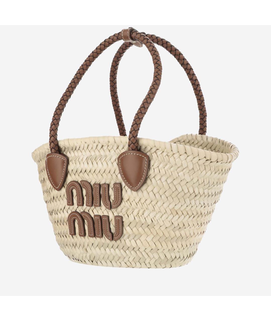 MIU MIU Бежевая пелетеная сумка тоут, фото 2