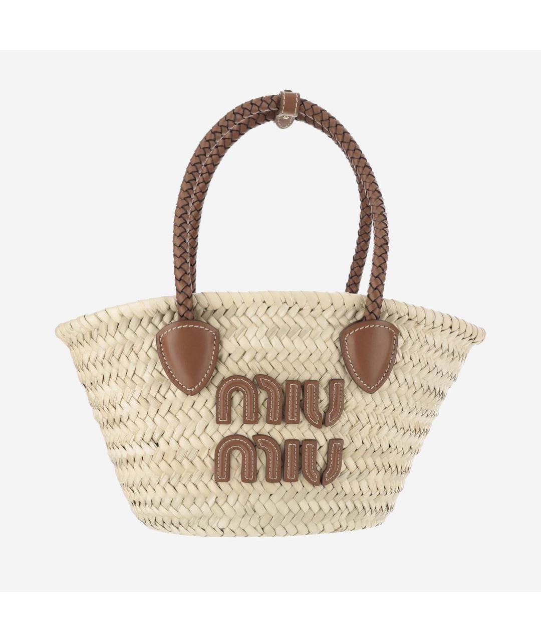 MIU MIU Бежевая пелетеная сумка тоут, фото 6