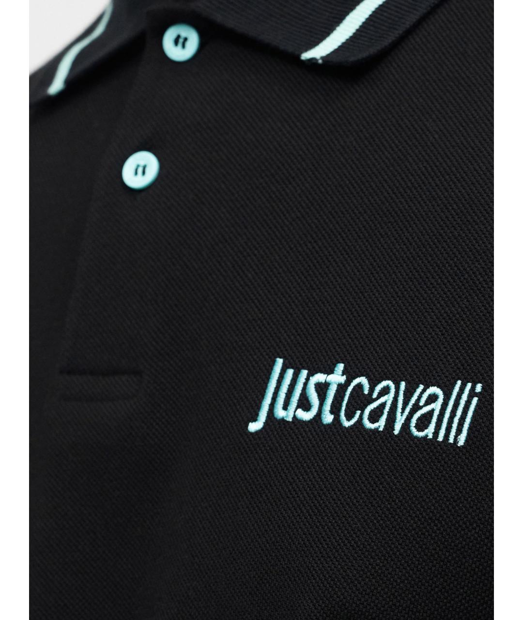 JUST CAVALLI Черное хлопковое поло с коротким рукавом, фото 3
