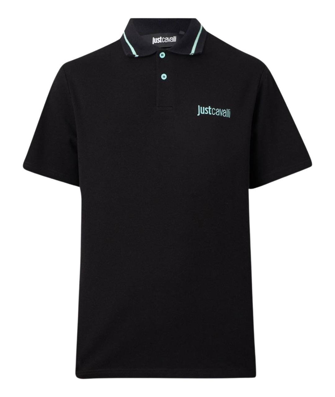 JUST CAVALLI Черное хлопковое поло с коротким рукавом, фото 1