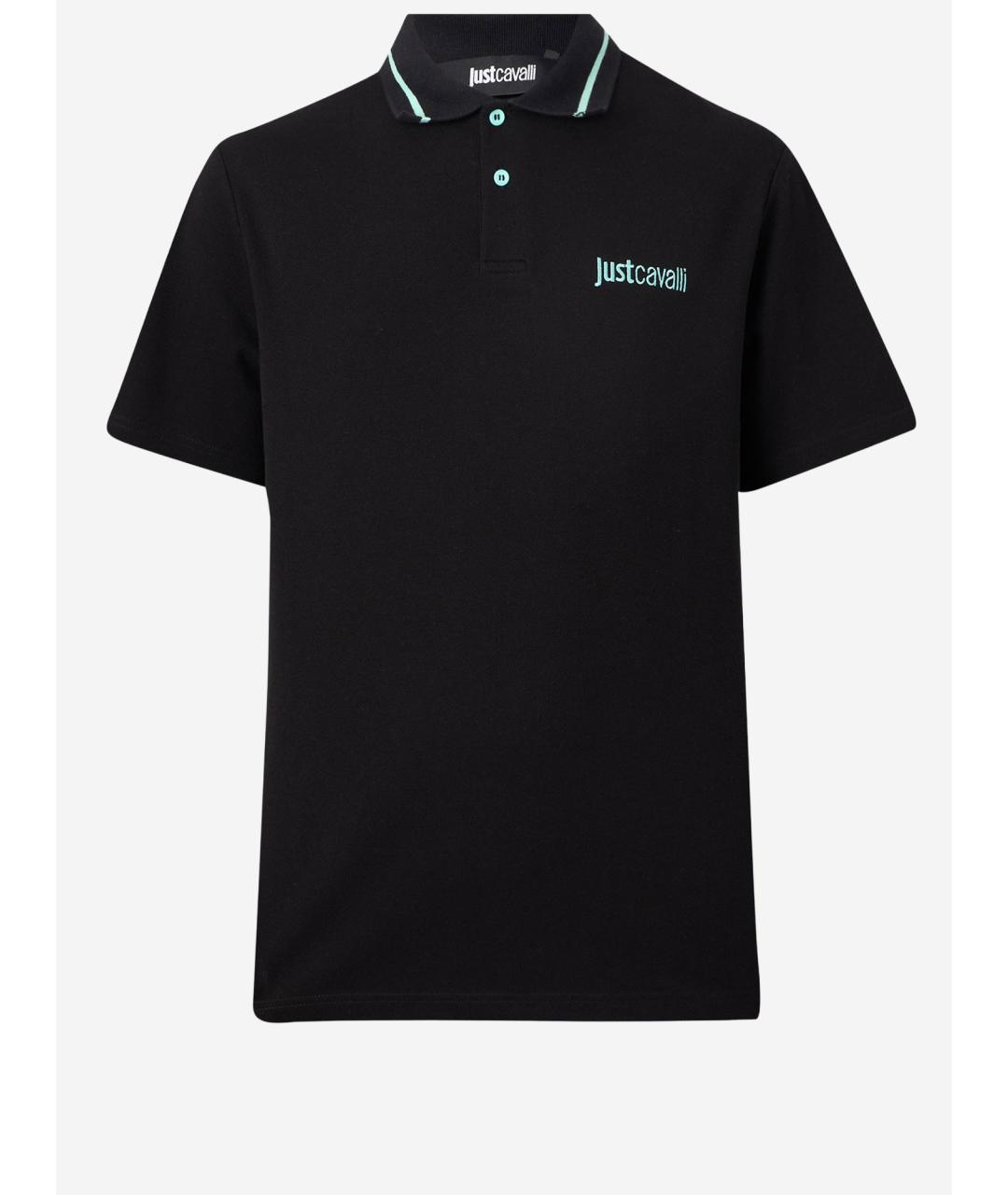 JUST CAVALLI Черное хлопковое поло с коротким рукавом, фото 4