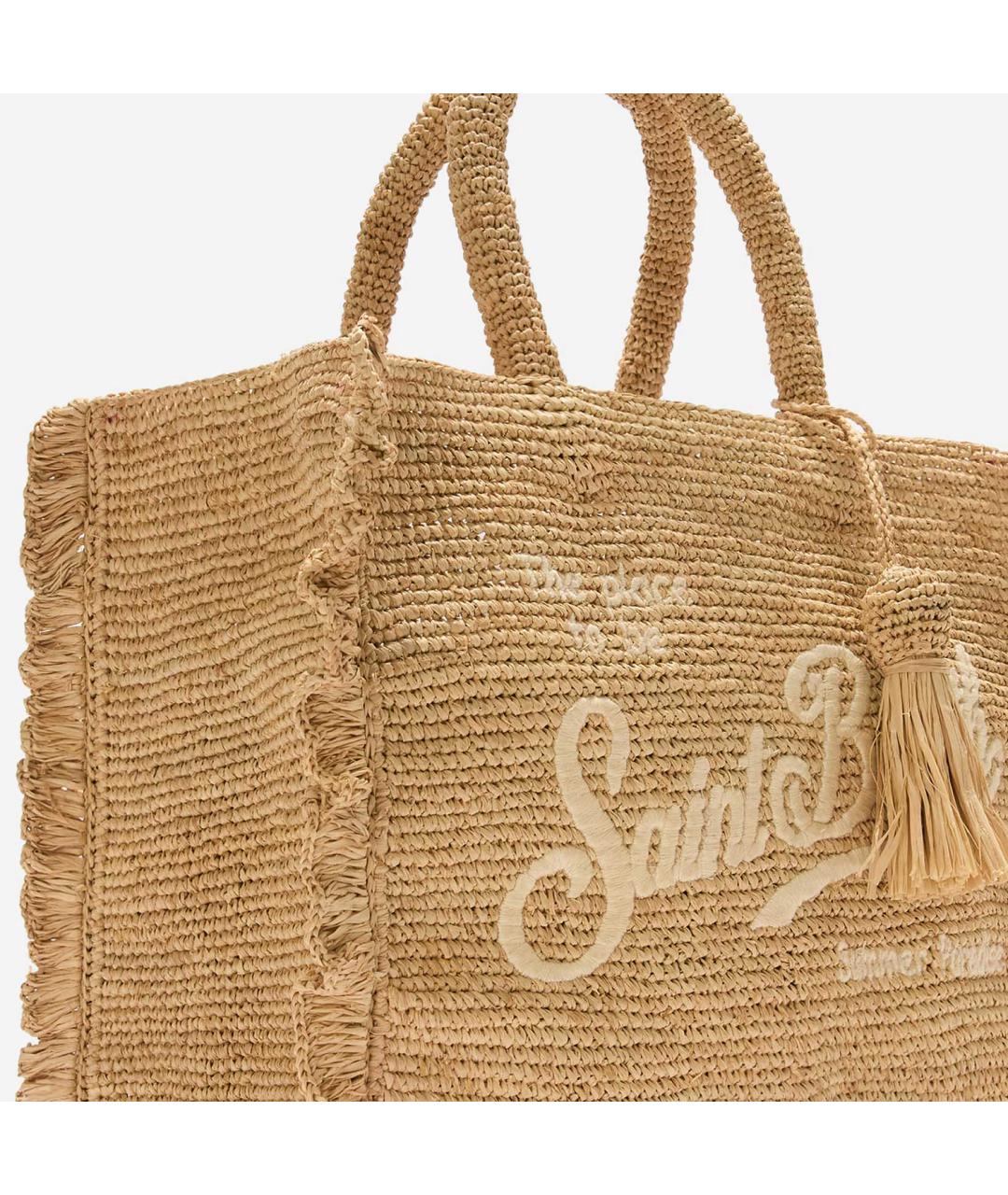 MC2 SAINT BARTH Бежевая пелетеная сумка тоут, фото 3