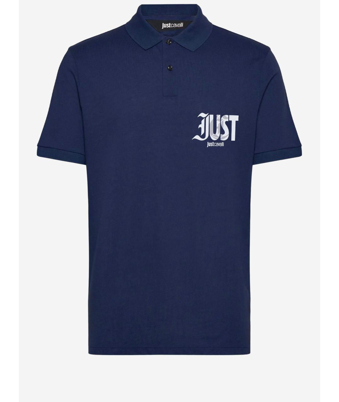 JUST CAVALLI Синее хлопковое поло с коротким рукавом, фото 4