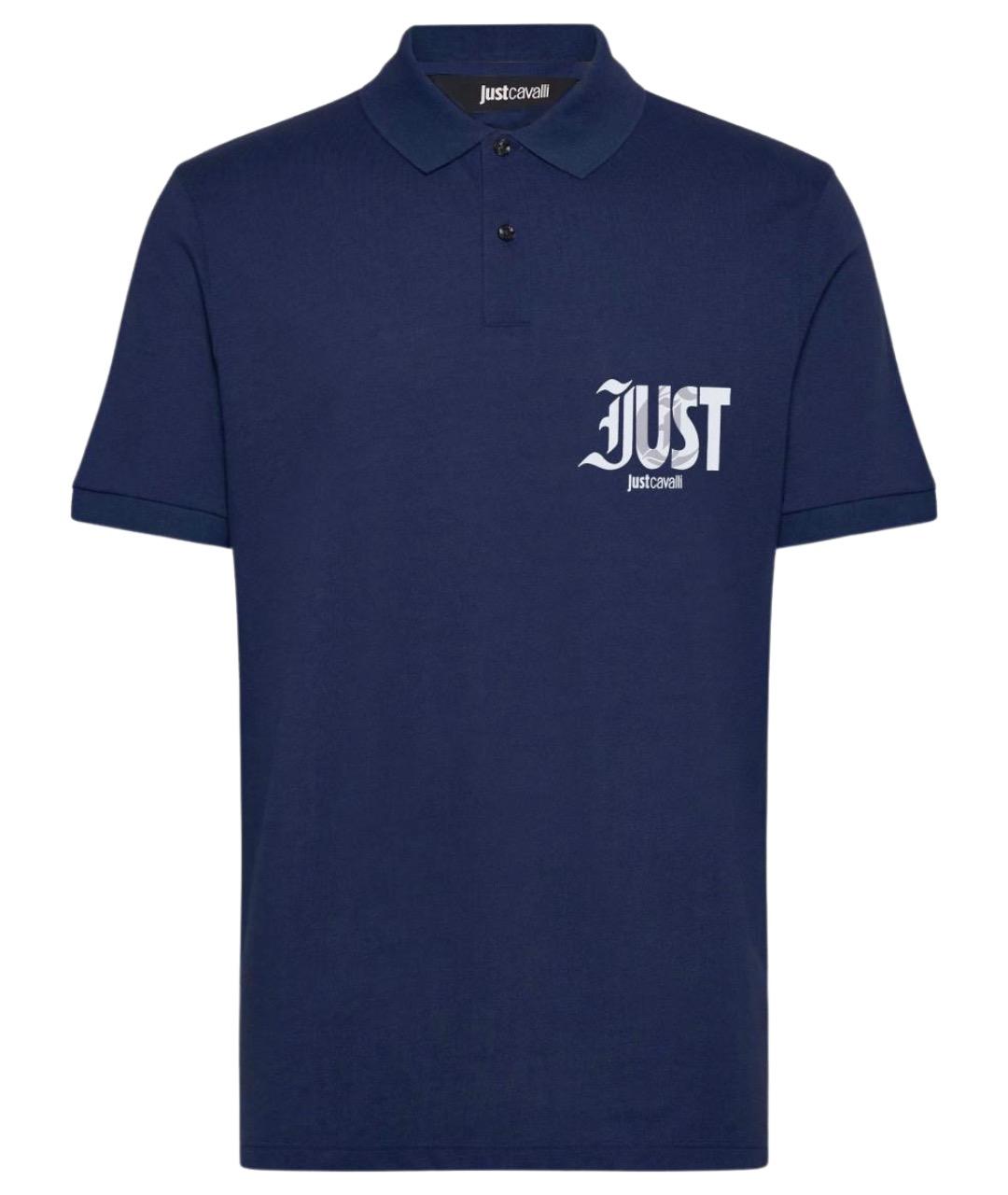 JUST CAVALLI Синее хлопковое поло с коротким рукавом, фото 1