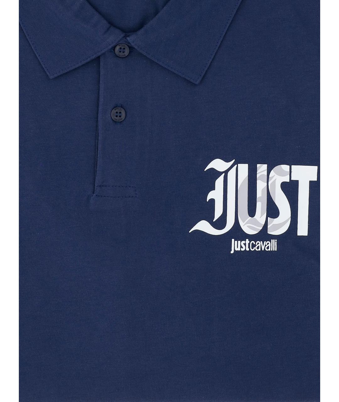 JUST CAVALLI Синее хлопковое поло с коротким рукавом, фото 3