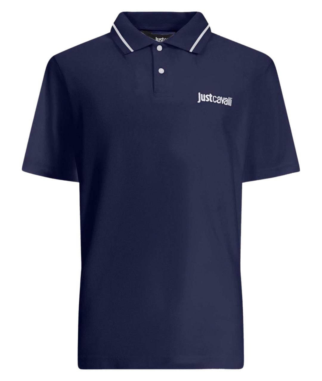 JUST CAVALLI Темно-синее хлопковое поло с коротким рукавом, фото 1
