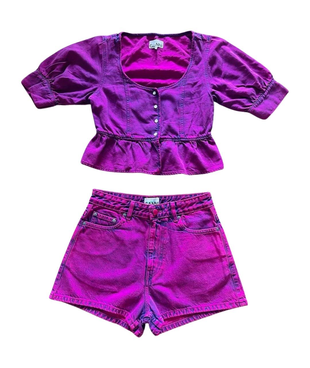 GANNI Фиолетовый деним костюм с брюками, фото 1