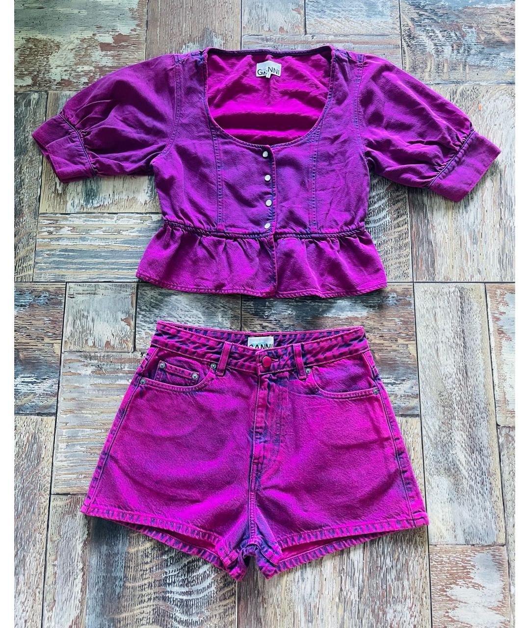 GANNI Фиолетовый деним костюм с брюками, фото 6
