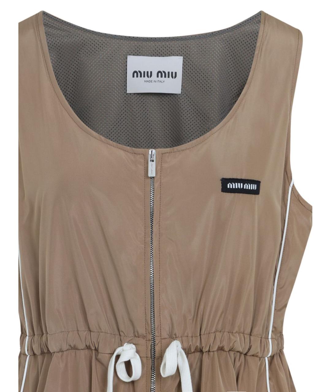 MIU MIU Бежевое шелковое повседневное платье, фото 3