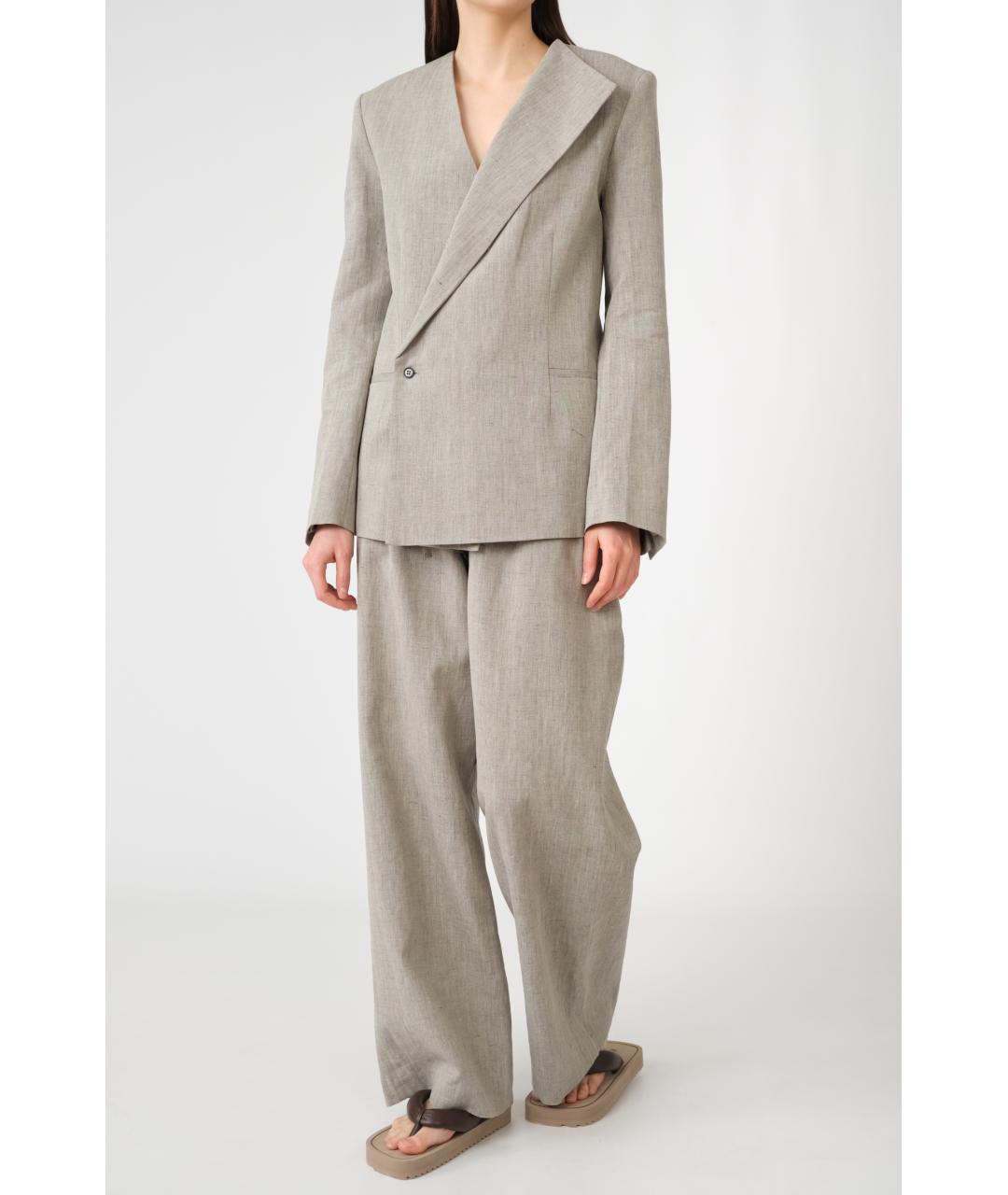 LOULOU STUDIO Серые льняные прямые брюки, фото 6