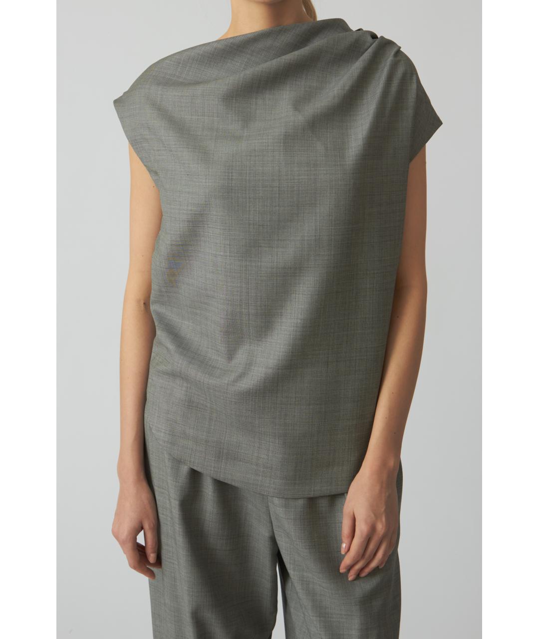 LOULOU STUDIO Серая шерстяная футболка, фото 3