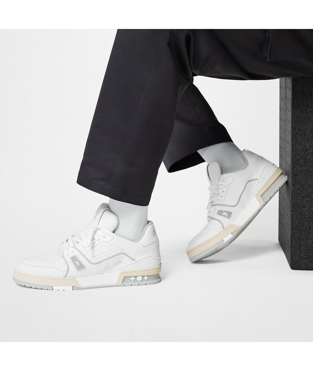 LOUIS VUITTON Белые кожаные низкие кроссовки / кеды, фото 6