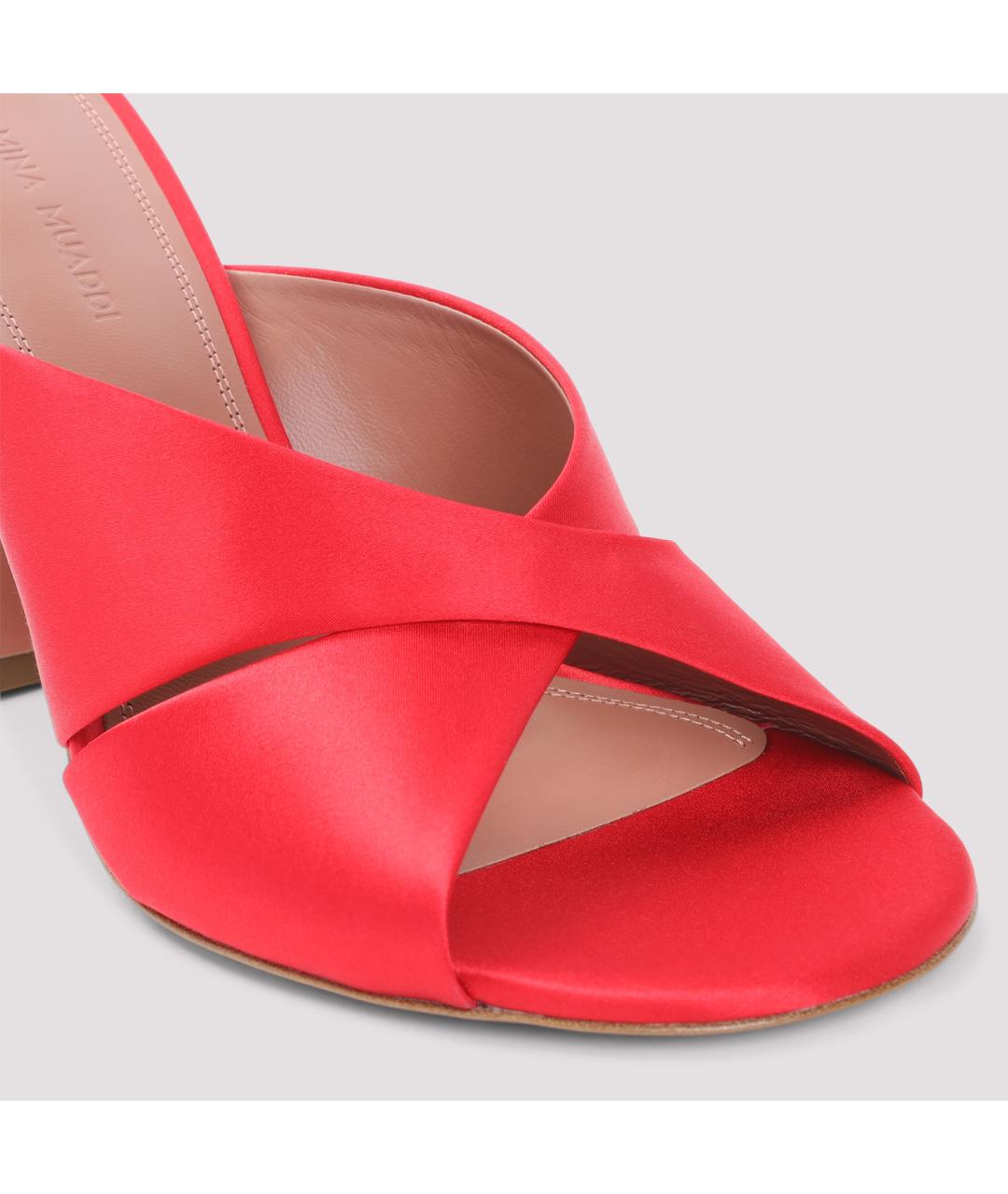Amina Muaddi Красные кожаные мюли, фото 4