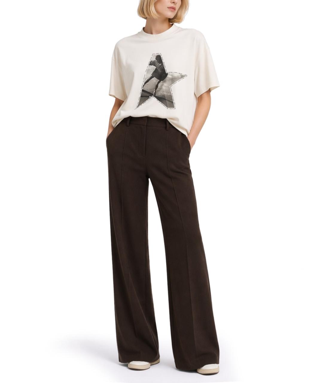 GOLDEN GOOSE DELUXE BRAND Коричневые шерстяные прямые брюки, фото 2