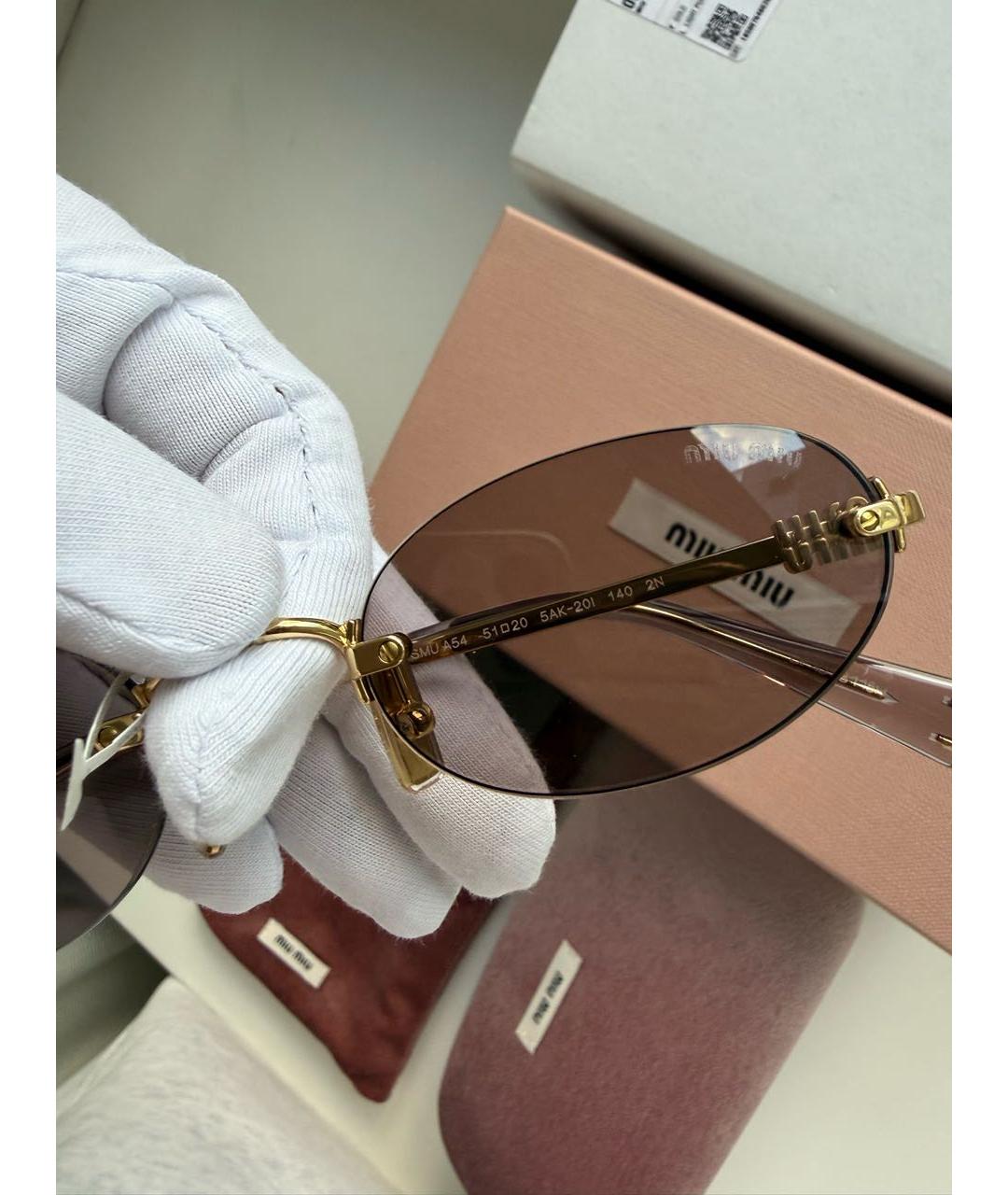 MIU MIU Золотые металлические солнцезащитные очки, фото 6