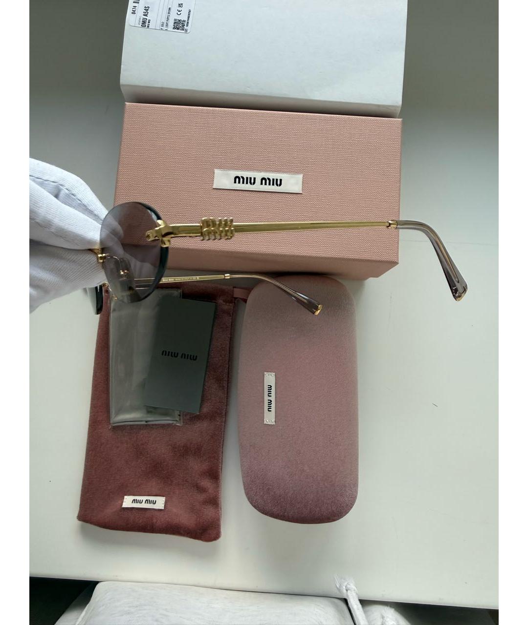 MIU MIU Золотые металлические солнцезащитные очки, фото 7