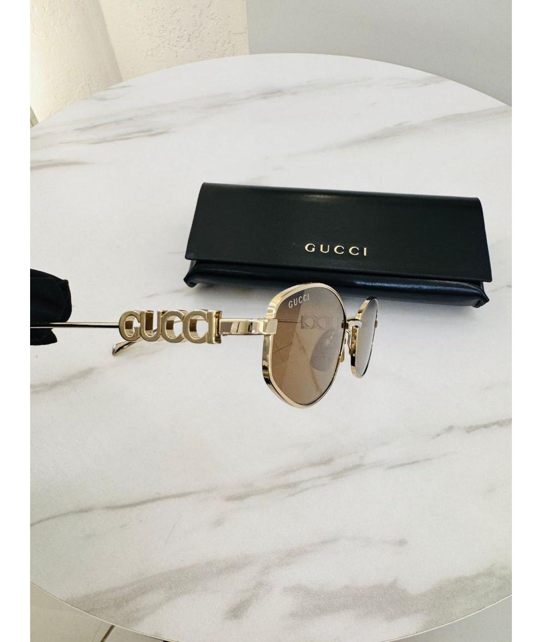 GUCCI Золотые металлические солнцезащитные очки, фото 2